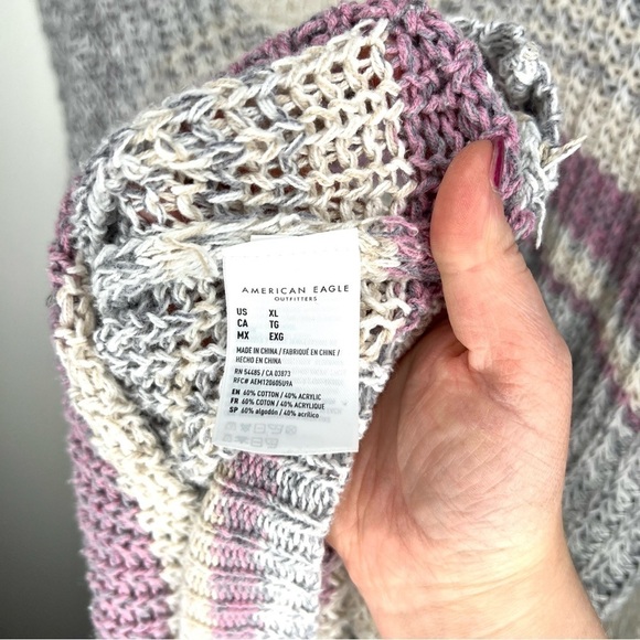 American Eagle Oversized Slouchy Knit Stripe Purple Blue Crewneck Sweater XL - Picture 8 of 14